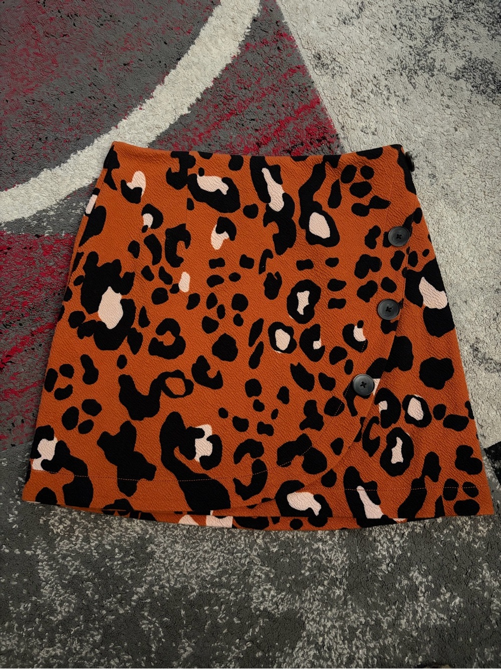 Anthropologie Rust Leopard-Print Button Mini Skirt